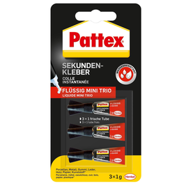 Klebstoff Sekundenkleber Mini Trio Flüssig 3x1g Tube Pattex 9HPSMT3 (PACK = 3 STÜCK Á 1 GRAMM) Produktbild