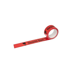 PP Klebeband rot mit Warndruck 50mm x 66m / "Vorsicht Glas" (RLL=66 METER) Produktbild