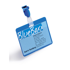 Namensschild mit Clip  60x90mm vorne offen Querformat blau 8106-06 Durable (PACK=25 STÜCK) Produktbild