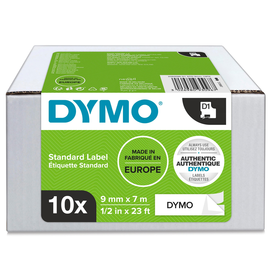 Schriftband D1 9mm/7m schwarz auf weiß Großpackung Dymo 2093096 (PACK=10 STÜCK) Produktbild