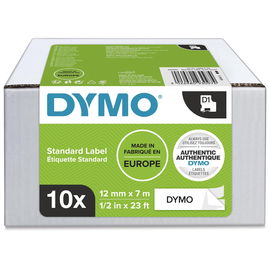 Schriftband D1 12mm/7m schwarz auf weiß Großpackung Dymo 2093097 (PACK=10 STÜCK) Produktbild