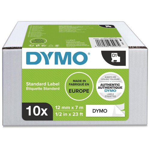 Schriftband D1 12mm/7m schwarz auf weiß Großpackung Dymo 2093097 (PACK=10 STÜCK) Produktbild Front View L