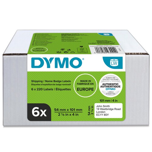 LabelWriter-Versand-/Namensschild- Etiketten 54x101mm Großpackung Dymo 220Etiketten pro Rolle weiß permanent (PACK=6 ROLLEN Á 220 ETIKETTEN) Produktbild