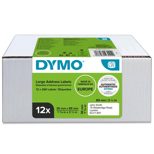 LabelWriter-Adress-Etiketten 36x89mm 260Etiketten pro Rolle Großpackung Dymo weiß permanent 2093093 (PACK=12 ROLLEN Á 260 ETIKETTEN) Produktbild