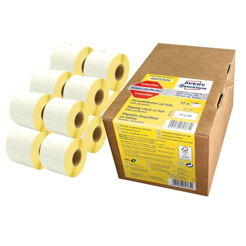 Versand-Etiketten 54x101mm 220Etiketten pro Rolle Großpackung Zweckform weiß wieder ablösbar AS0722420 (PACK=12 ROLLEN Á 220 ETIKETTEN) Produktbild