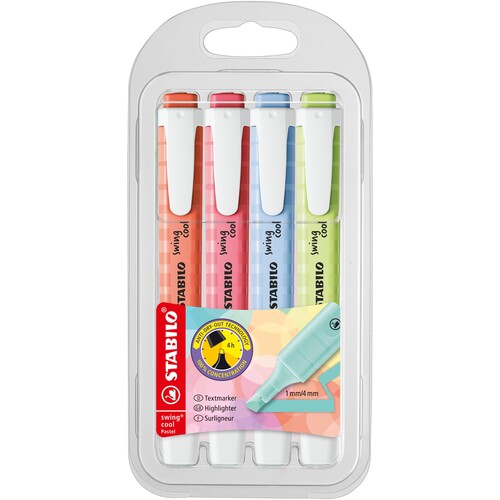 Textmarker Swing Cool Pastel Edition 275 Etui 1-4mm Keilspitze Stabilo sortiert 275/4-08-1 (ETUI=4 STÜCK) Produktbild