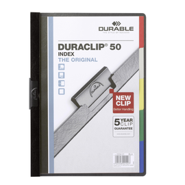 Klemmmappe Duraclip50 A4 bis 50Blatt mit 5-tlg. Register schwarz Durable 2234-01 Hartfolie Produktbild