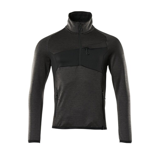 Fleecepullover mit kurzem Reißverschluss Microfleecejacke / Gr. L, Dunkelanthrazit/Schwarz Produktbild