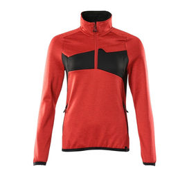 Fleecepullover mit kurzem Zipper, Damen  Microfleecejacke / Gr. XS,  Verkehrsrot/Schwarz Produktbild