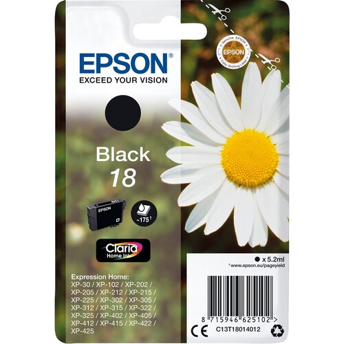 Epson Tintenpatrone C13T18014012 3,3ml schwarz Produktbild Front View L