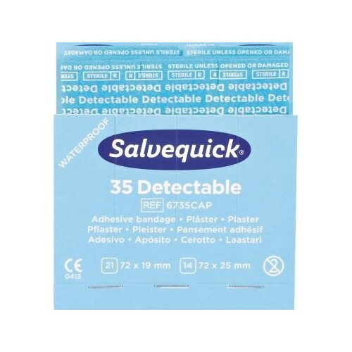 Salvequick Pflaster 6735CAP detektierbar blau 35 St./Pack. (PACK=35 STÜCK) Produktbild Front View L
