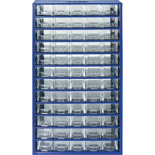 Werkstatt-Magazin 813112 60Fächer 306x155x551mm blau transparent Produktbild Front View L