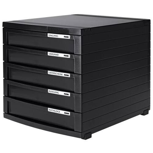 HAN Schubladenbox CONTUR 1505-13 DIN A4/B4/C4 5Schübe geschl. sw/sw Produktbild Additional View 3 L