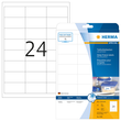 Etiketten Inkjet+Laser+Kopier 66x33,8mm auf A4 Bögen weiß Herma 4389 (PACK=600 STÜCK) Produktbild