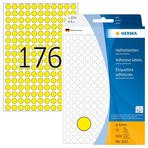 HERMA Markierungspunkt 2211 8mm Papier gelb 5.632 St./Pack. (PACK=5632 STÜCK) Produktbild Back View L