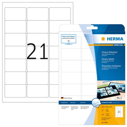 HERMA Etiketten SuperPrint Glossy 4904 63,5x38,1mm ws 525 St./Pack. (PACK=525 STÜCK) Produktbild Additional View 1 L