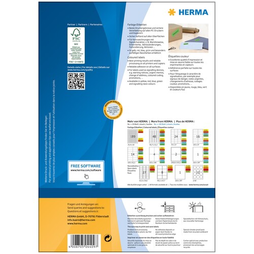 Etiketten Inkjet+Laser+Kopier 70x37mm auf A4 Bögen grün permanent Herma 4409 (PACK=2400 STÜCK) Produktbild Additional View 2 L