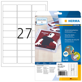 Sicherheits-Etiketten Laser+Kopier 63,5x29,6mm weiß Herma 4233 (PACK=675 STÜCK) Produktbild