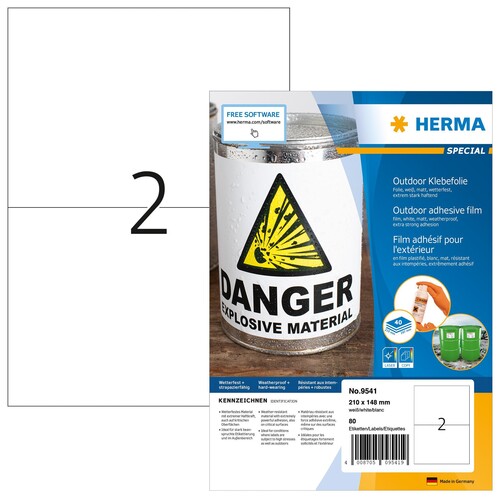 HERMA Etikett Outdoor 9541 210x148mm weiß 80 St./Pack. (PACK=80 STÜCK) Produktbild Additional View 1 L