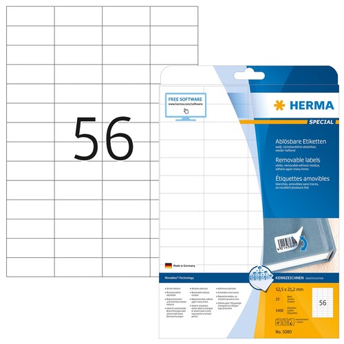 HERMA Etikett Movables 5080 52,5x21,2mm weiss 1.400 St./Pack. (PACK=1400 STÜCK) Produktbild
