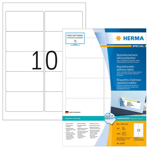 HERMA Etikett Movables 10307 96x50,8mm weiß 1.000 St../Pack. (PACK=1000 STÜCK) Produktbild