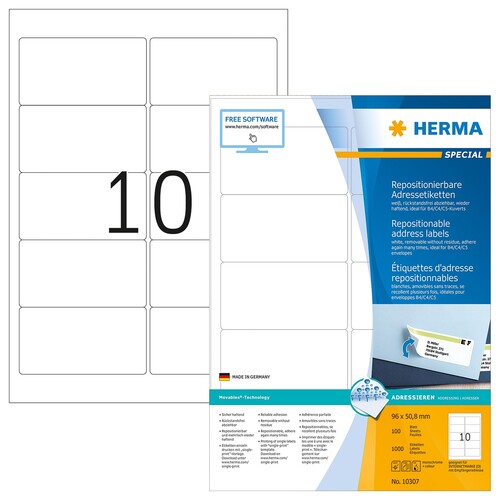 HERMA Etikett Movables 10307 96x50,8mm weiß 1.000 St../Pack. (PACK=1000 STÜCK) Produktbild