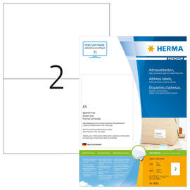 Adress-Etiketten Inkjet+Laser+Kopier 148,5x105mm auf A5 Bögen weiß Herma 8691 (PACK=800 STÜCK) Produktbild