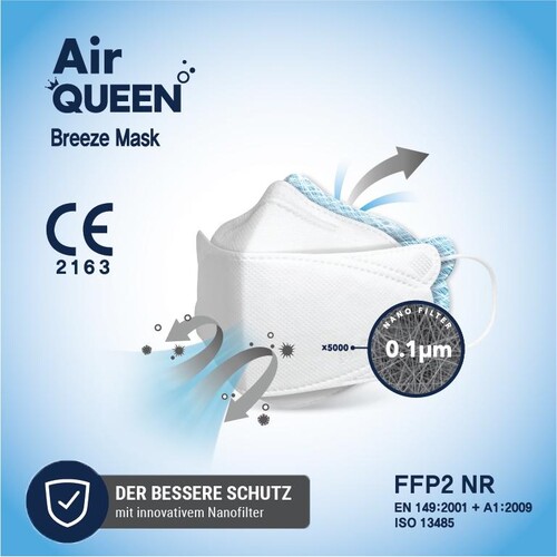 Mund- u. Nasenmaske FFP2 Air QUEEN Nanofaser CE1008 / EN149:2001+A1:2009 Produktbild