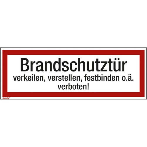 Hinweisschild Brandschutztür verkeilen 297x105mm Folie Produktbild Front View L