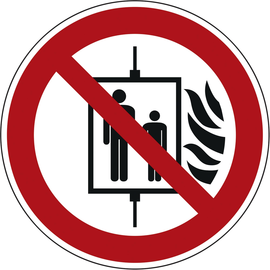 Hinweisschild Aufzug im Brandfall nicht benutzen ISO 7010 rund 200mm Produktbild