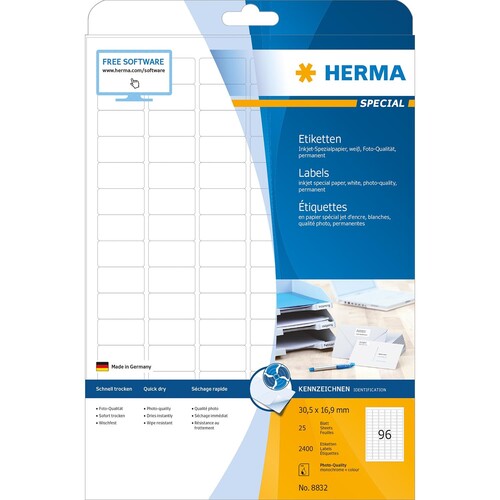 Etiketten Inkjet 30,5x16,9mm auf A4 Bögen weiß permanent Herma 8832 (PACK=2400 STÜCK) Produktbild Additional View 1 L