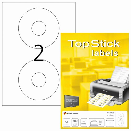 CD-Etiketten Inkjet+Laser+Kopier 105x35mm auf A4 Bögen weiß BestStandard (PACK=200 STÜCK) Produktbild