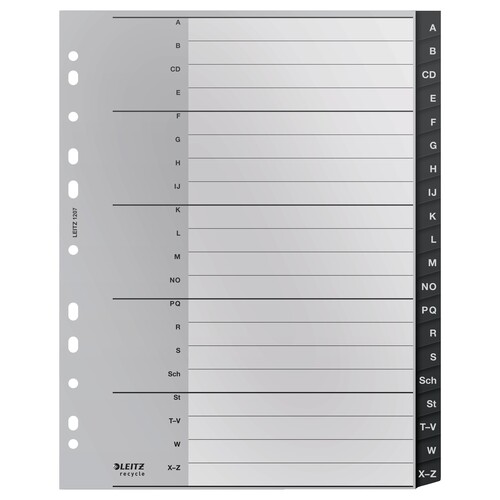 Register recycle  A-Z A4 überbreit 238x297mm grau Plastik Leitz 1207-00-00 Produktbild Additional View 1 L