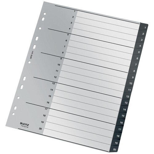 Register recycle A4 überbreit 238x297mm Zahlen 1-20 Plastik Leitz 1211-00-00 Produktbild