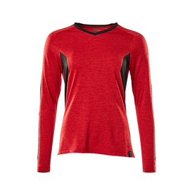 T-Shirt, Damen, mit COOLMAX®, Langarm /  Gr. 4XLONE, Verkehrsrot meliert/Schwarz Produktbild