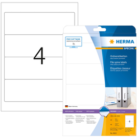 Rückenschilder zum Bedrucken 61x192mm kurz schmal auf A4 Bögen weiß selbstklebend Herma 8621 (PACK=40 STÜCK) Produktbild