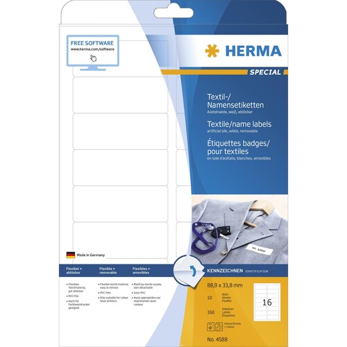 HERMA Namensetikett Acetatseide 4588 88,9x33,8 ws 160 St./Pack (PACK=160 STÜCK) Produktbild Additional View 2 L