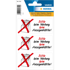 Hinweisetiketten Keine Werbung Keine Anzeigenblätter HERMA 5742 (BTL=3 STÜCK) Produktbild