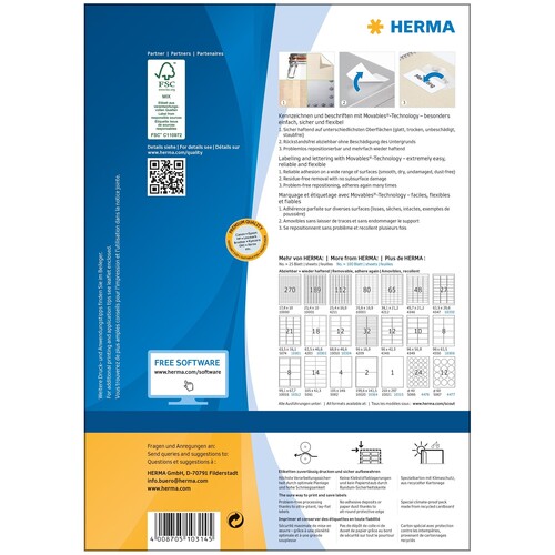 Etiketten Inkjet+Laser+Kopier 199,6x143,5mm auf A4 Bögen Movables weiß wiederablösbar Herma 10314 (PACK=200 STÜCK) Produktbild Additional View 6 L