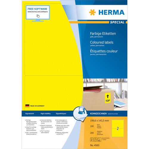HERMA Etikett 4565 199,6x143,5mm A4 gelb 200 St./Pack. (PACK=200 STÜCK) Produktbild Additional View 2 L
