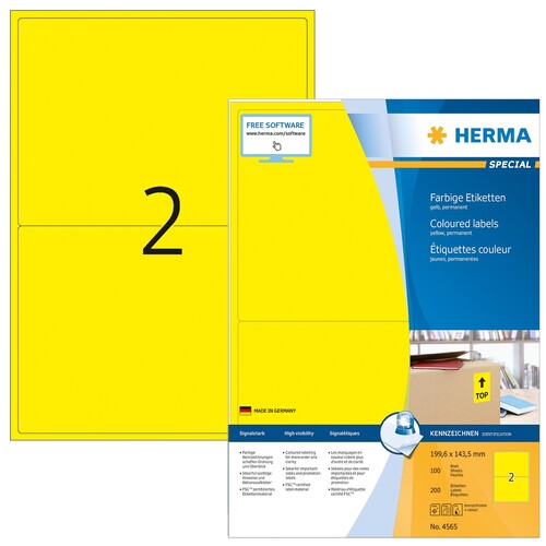 HERMA Etikett 4565 199,6x143,5mm A4 gelb 200 St./Pack. (PACK=200 STÜCK) Produktbild Additional View 1 L