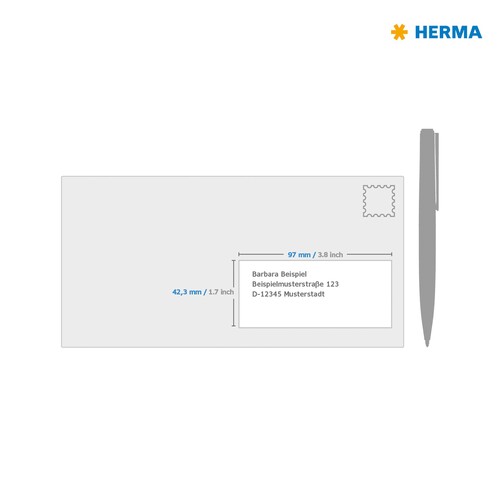 Etiketten Inkjet+Laser+Kopier 97x42,3mm auf A4 Bögen weiß extrem stark haftend Herma 10907 (PACK=300 STÜCK) Produktbild Additional View 2 L