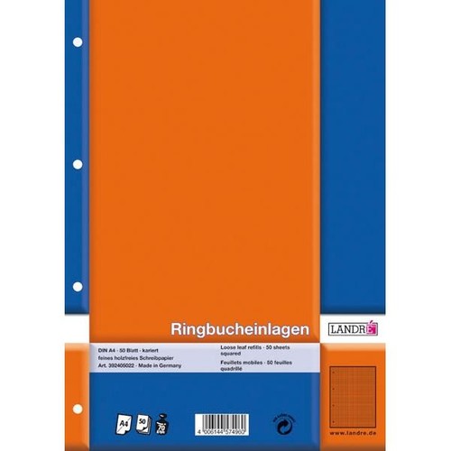 Ringbucheinlagen A4 Lineatur 22 kariert 70g weiß holzfrei Landré 100050484 (PACK=50 BLATT) Produktbild Additional View 1 L