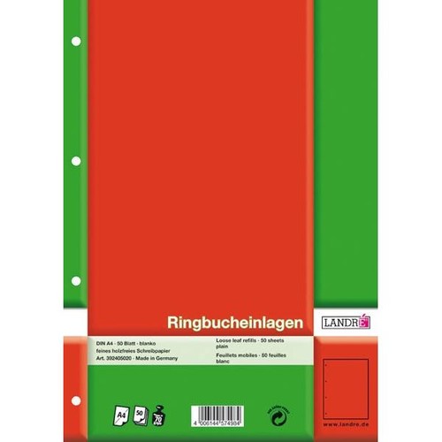 Ringbucheinlagen A4 Lineatur 20 blanko 70g weiß holzfrei Landré 100050482 (PACK=50 BLATT) Produktbild Additional View 1 L