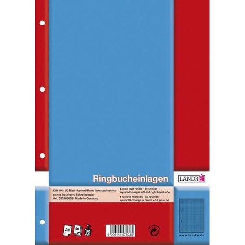 Ringbucheinlagen A4 Lineatur 28 kariert Rand links+rechts 70g weiß holzfrei Landré 100050489 (PACK=50 BLATT) Produktbild Additional View 1 L