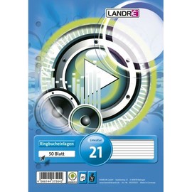 Ringbucheinlagen gelocht A5 Lineatur 4 liniert 70g weiß holzfrei Landré 100050495 (PACK=50 BLATT) Produktbild