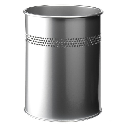 Papierkorb Metall 15l mit Perforation metallic silber Durable 330023 Produktbild Front View L