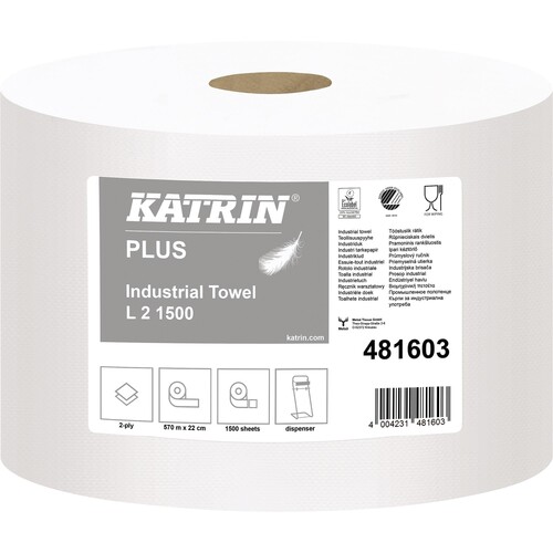 Katrin Putztuchrolle Plus L2 481603 2lagig weiß 1.500 Blatt 2 St./Pack. (PACK=2 STÜCK)