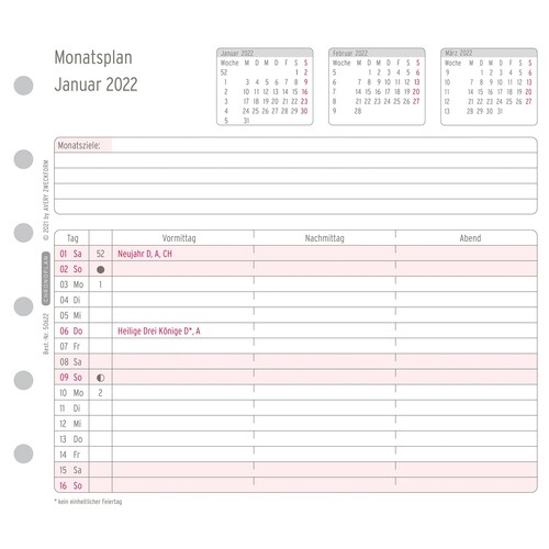Monatsplan 2022 für Organizer Mini 79x125mm Chronoplan 50622 Produktbild Additional View 1 L