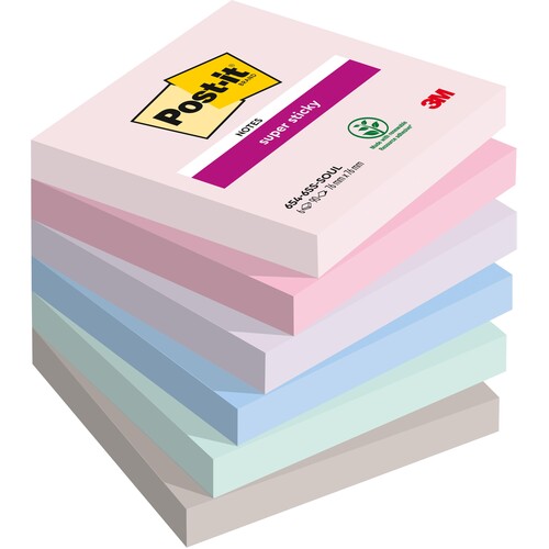 Haftnotizen Post-it Super Sticky Notes 76x76mm Soulful Papier 3M 654-6SS-SOUL (PACK=6 STÜCK) Produktbild